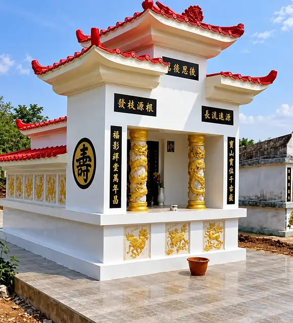 สุสานจีนสีขาว เสามังกรทอง หลังคาแดง